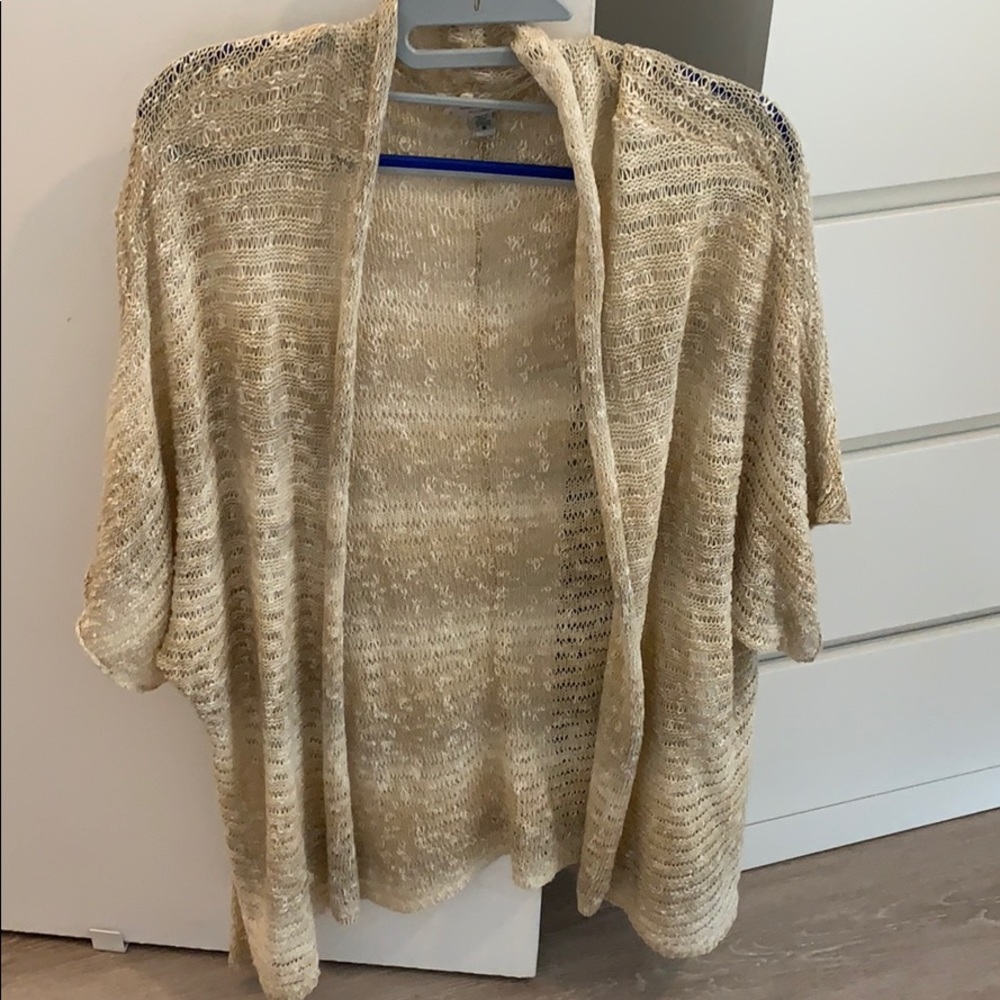 Light brown woven short sleeve cardigan